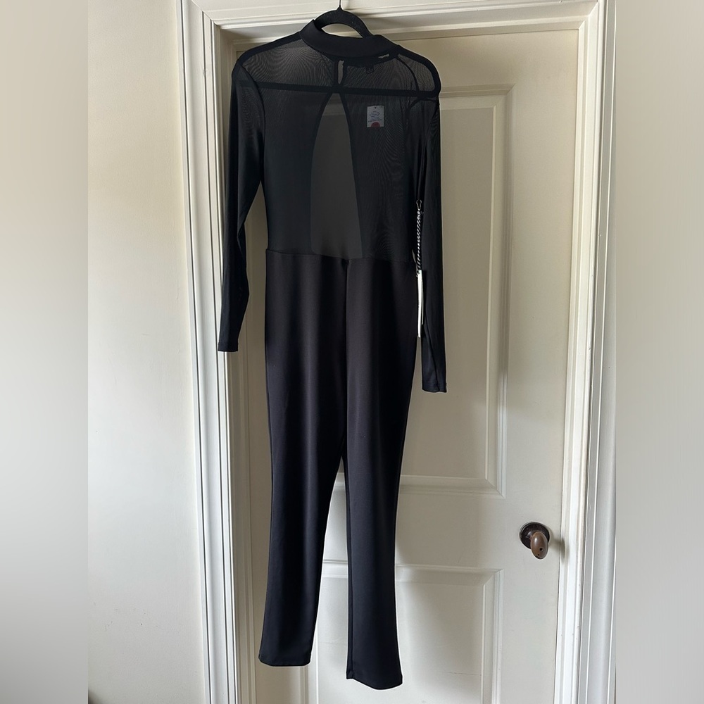 NWT Iris Women’s Long Sleeves Jumpsuit Black Size Large Mesh See Through